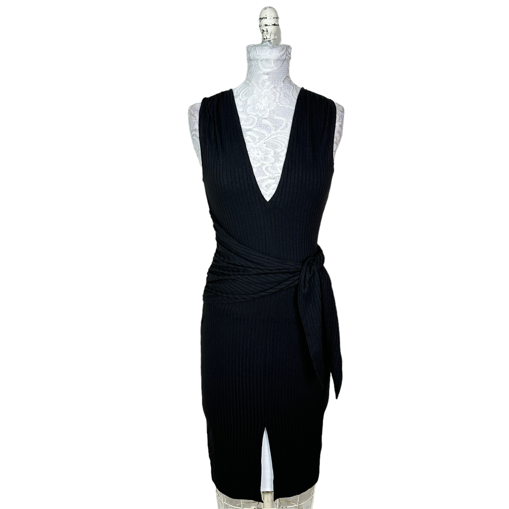 Cosmopolitan X Dress the Population Ribbed Knit Plunge Neck Dress Women SmallNWT